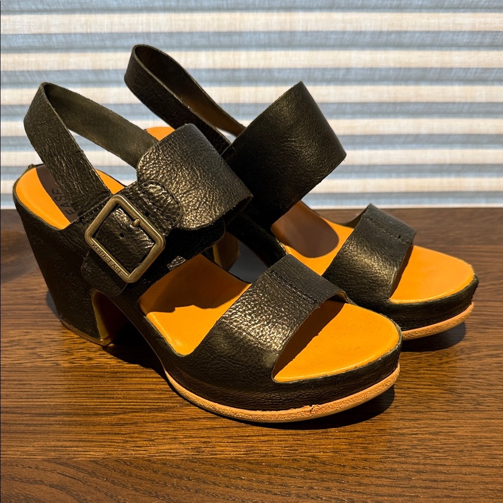Kork-Ease Black and Tan Wedge Sandals - worn only twice